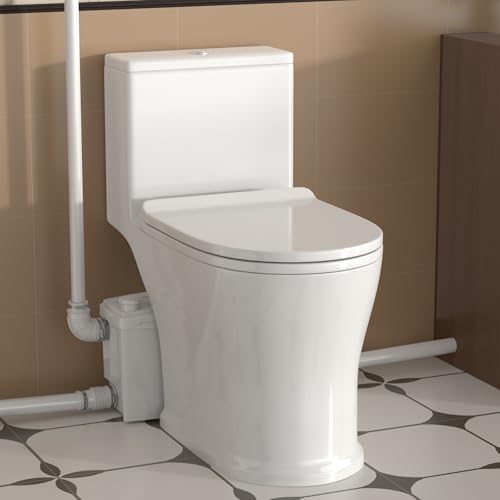 800W Macerating Toilet for Upflush System, Basement Toilet with Pump, 4 Inlets for Kitchen/Sink/Shower/Laundry Waste Water Disposal, Top or Side Discharge Ports, Nano-glazed Full Skirt Design, 36ft