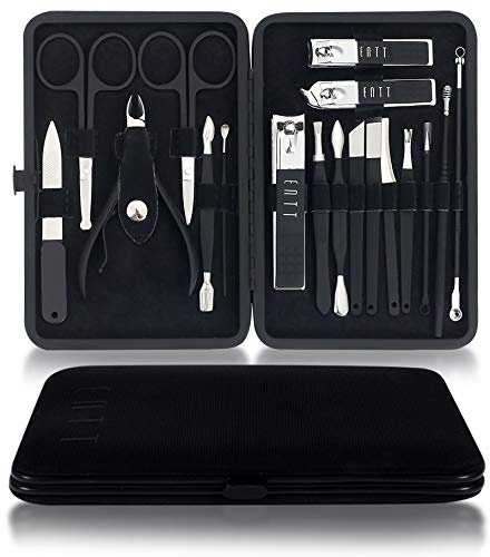 Manicure Pedicure 18 In 1 Grooming Kit for Men, Women - Entt 18 PC Rubberized Finish Kit - Nail Clippers Kit - Premium Quality Professsional Tool Kit - For Travel, Home, All Purpose Set (Black Case)