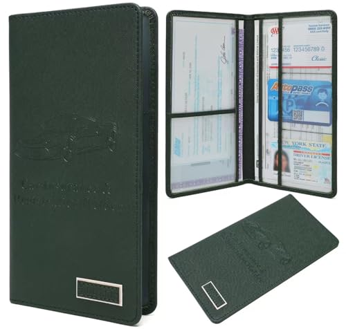 Image of Car Registration and Insurance Holder Glove Box Folder-Premium PU Leather Car Document Wallet Driver's License, Cards and Other Essentials (Green)