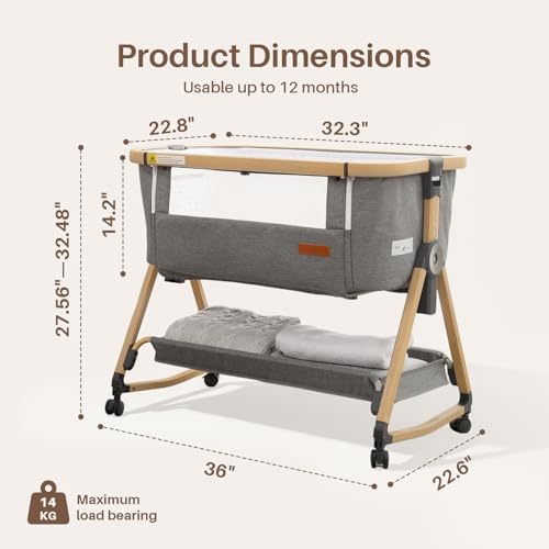 Maydolly 3-in-1 Baby Bassinet Bedside Crib, 6-Height Adjustable Bedside Sleeper with Airflow Mesh, Storage Basket & Lockable Castors, Upgraded Trapezoidal Cradle for Newborns by Maydolly - Image 2