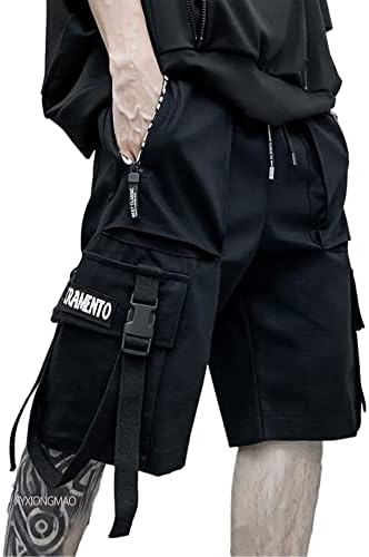 XYXIONGMAO Techwear Shorts Mens Cargo Cyberpunk Hip Hop Streetwear Gothic Japanese Streetwear Men Sweat Shorts with Elastic Waist Tech Wear Tactical Cyberpunk Goth Pants(Black,M)