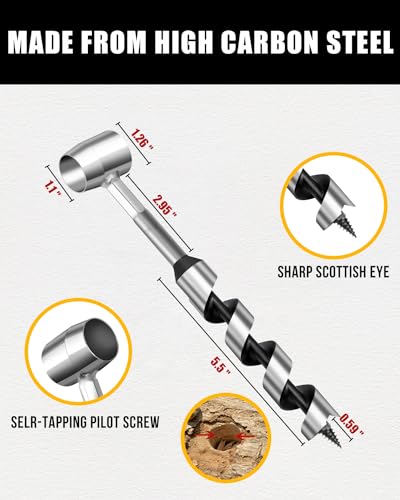 BURTOK Upgrade Handbohrer Bushcraft,Outdoor Holzbohrer aus Hochwertigem Stahl mit PU Ledertasche,ideal für Bushcraft Ausrüstung, Survival und DIY