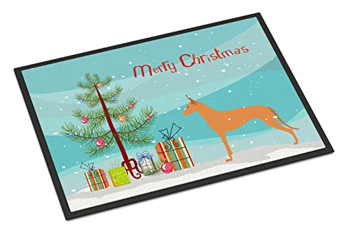 Caroline's Treasures BB2906JMAT Pharaoh Hound Merry Christmas Tree Doormat 24x36 Front Door Mat Indoor Outdoor Rugs for Entryway, Non Slip Washable Low Pile, 24H X 36W