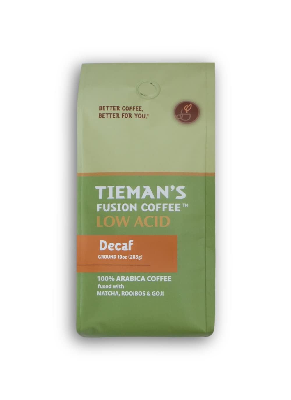Tieman's Fusion Coffee, Low Acid Decaf, Ground, 10 ounce bag (pack of 30)