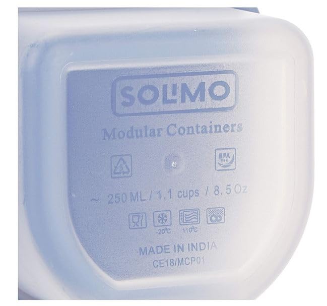 Image of Amazon Brand - Solimo Modular Plastic Storage Containers with Lid, 250ml Blue