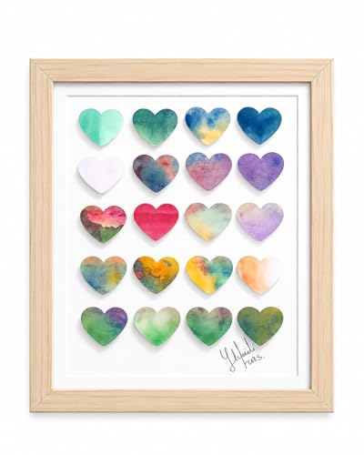 Cuadro con corazoncitos en 3D para decorar su sala con arte hecho a mano en acuarela