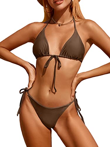 Image of Bikinis Swimsuit Set for Women Swimwear Triangle Bathing Suit Tie String Thong