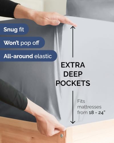 Image of Extra Deep Flex Top Split Head King Sheet Set - 6 Piece Breathable and Cooling Sheets - Hotel Luxury Bedding for Women, Men, Kids & Teens - Easy Secure Fit - Extra Deep Pockets - Steel Blue