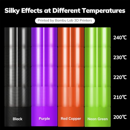 Image of AMOLEN PLA 3D Printer Filament Silk PLA Filament 1.75mm Silk Filament Pack Black /Red Copper /Purple /Neon Green 3D Printing Filament Bundle for Holiday 3D Printing, 200gX 4 Spools