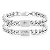 HEYOLL Cross Bracelet For Men Stainless Steel Silver Cuban Link Bracelets For...
