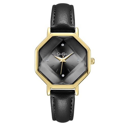 Montre femme Jessica Simpson en cuir finissant avec les accessoires ternes grâce au cadran noir