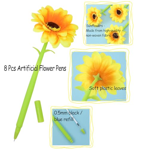 Bolígrafos con flores artificiales x8 tinta azul 0.5mm miniatura 2