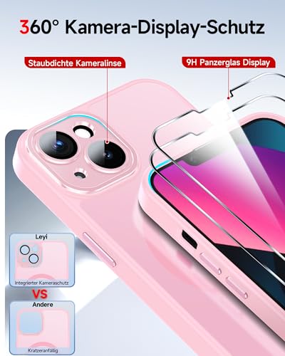 Coque iPhone 13 compatible MagSafe rose avec protège-écran mat LeYi x2