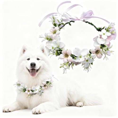 Cane Matrimonio - Collare floreale per Cani Matrimonio Papillon per Cani Vestiti da Sposa Ghirlanda Fiore Anello Regolabile Collare Regolabile per Cani di Medio Taglia