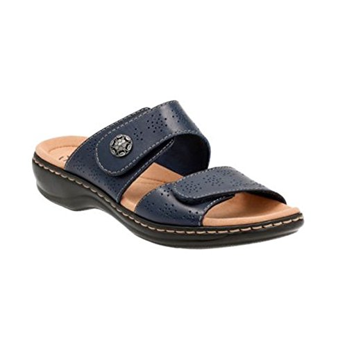 Clarks Women's Leisa Lacole Slide Sandal, Navy Leather, 6 M US
