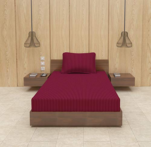 Image of BEVI - Home Premium Self Striped Single Bedsheet with 1 Pillow Cover 300 TC Ultra-Soft 300 TC Microfiber Bed Sheet| Size (60 inch x 90 inch) Wine