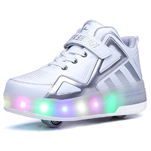 Niños Zapatillas con Ruedas LED Luces Luminosas Zapatos de Skateboarding Aire Libre Gimnasia Patines Rueda Automática Zapatos Deportivo para Niñas y Niño Los Mejores Regalos