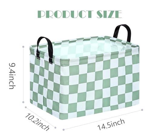 Image of MAIZMZ Sage Checkered Storage Basket Baby Toys Organizer Bins Decorative Gifts Bakset Waterproof Nursery Hamper Women Storage Cube Kids Laundry Basket for Home /Dorm /Kitchen /Pet /Office /Closet /Shelf /