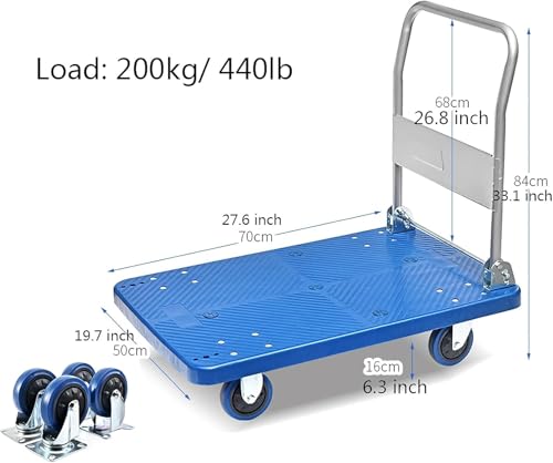 Chariot pliable à plateforme petit chariot de transport 440 LB
