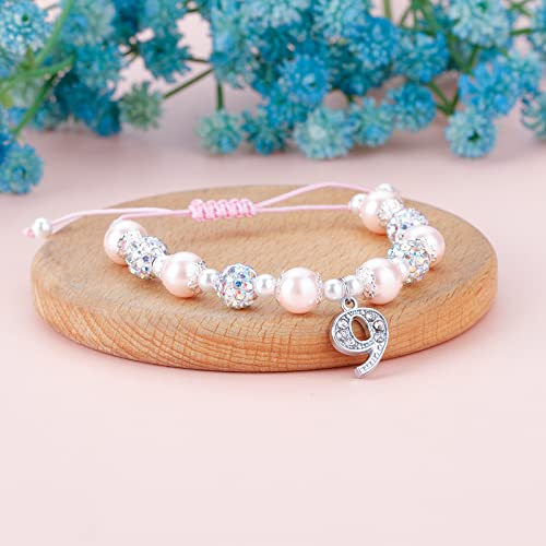 Image of PARTNER 2nd-13th Birthday Gifts for Her, Pink Pearl and Rhinestone Number Charm Bracelet for Girls Daughter Niece Granddaughter Sister