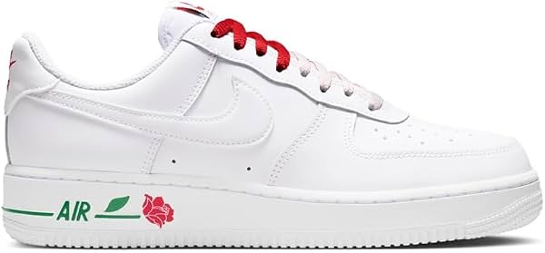 Nike Air Force 1 Low Rosas Zapatos de Estilo de Vida para Mujer (Blanco/Blanco/Deporte Rojo/Verde Pino)