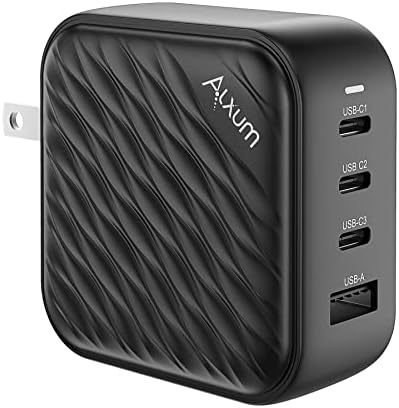 Alxum 100W 4 Ports USB C GaN Charger, 100W Gallium Nitride Charger Plug with 3 USB-C and 1 USB-A Support QC3.0 Output 100W/60W/20W for Laptop, Tablet, Phone and More (UK Plug)