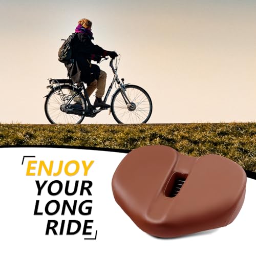 Noseless Brown Bike Seat Cushion for Men and Women Comfort - Extra Padded Wide Bicycle Seat, Oversized Comfortable Saddle for Peloton Bikes, Exercise Bikes, E-Bikes
