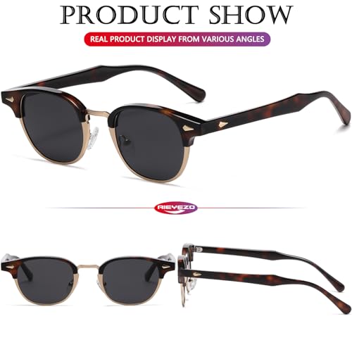 AIEYEZO Retro Polarized Sunglasses for Men Women Classic Semi-Rimless Frame Sun Glasses Fashion Designer Shades4