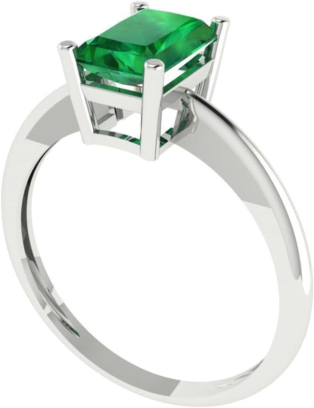 Clara Pucci 14K Solid Gold Engagement Ring for Women | 1 cttw Emerald Radiant Cut Solitaire | Real White Gold Wedding Ring
