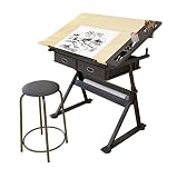 Zeichentisch für Künstler, höhenverstellbarer Zeichentisch mit neigbarer Tischplatte, Zeichentisch Art Desk Craft Work Station mit Stauraum und Schubladen zum Lesen, Schreiben, Malen