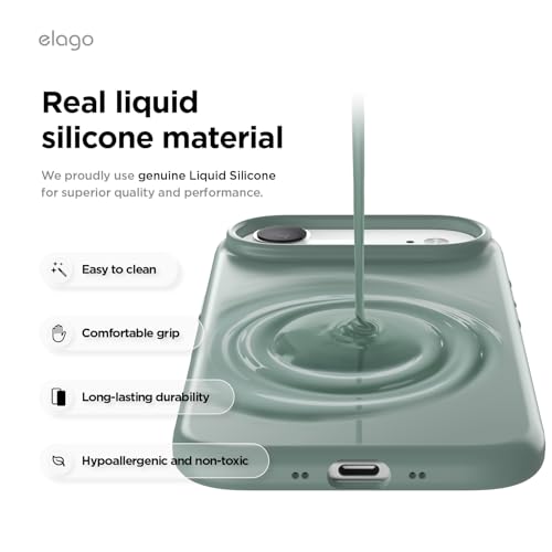Image of elago for iPhone Air Case, Premium Magnetic Silicone Case, Compatible with MagSafe, Liquid Silicone Material, Protective Cover, Shockproof, Slim Phone, 6.5 inch (Midnight Green)