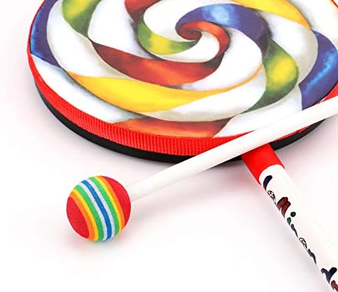 Foraineam 2 Pieces 8 Inch Lollipop Drum with Drum Beater Lollipop Hand Drum Musical Educational Percussion Instrument 3 412eZjP2qdL. AC