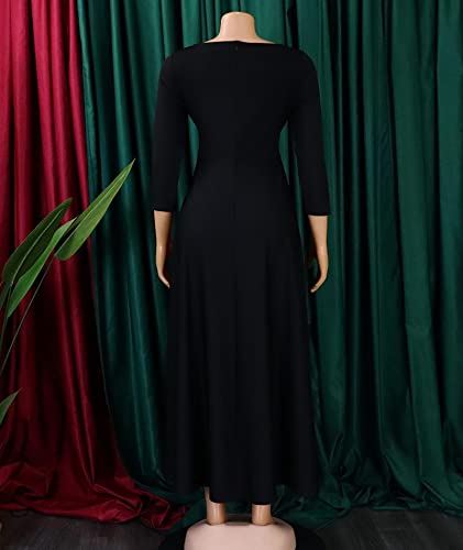 Image of SOMTHRON Women's Casual 3 /4 Sleeve Long Maxi Dress A-Line Flared Solid Wrap Tie Waist Swing Dresses