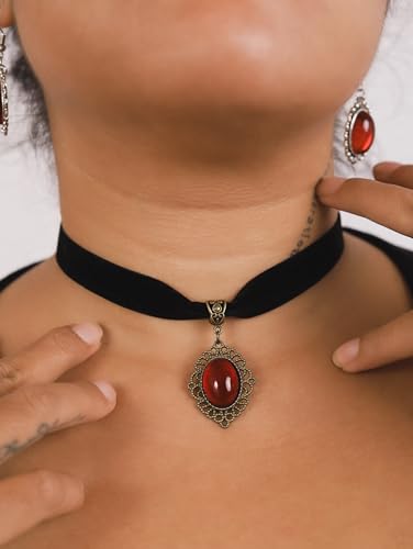 Sacina Red Velvet Victorian Choker, Black Choker, Gothic Goth Necklace, Vintage Necklace, Christmas Jewelry Gifts for Women2