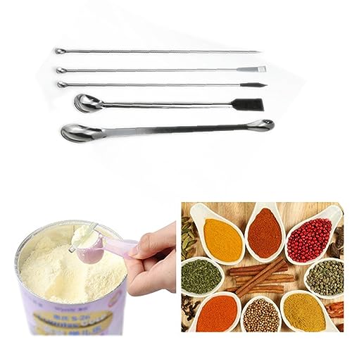 Meuey Lyot 1 Set Stainless Steel Micro Lab Sampling Scoop Spatulas Combination Reagent Spoon Laboratory Supplies (Pack of 5) - Thumbnail 5