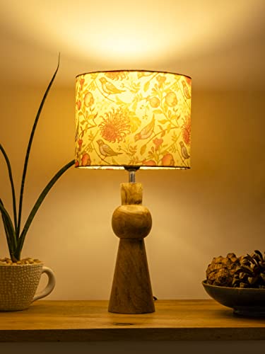 Image of Green Girgit Wooden Skirt Lamp with Multicolor Birdy Shade