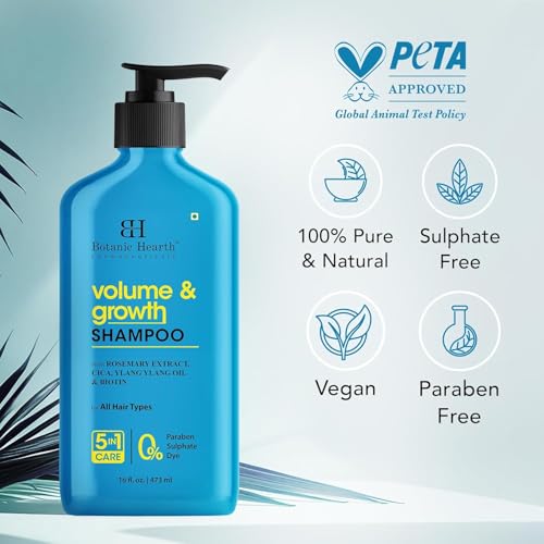 Image of Botanic Hearth Rosemary Shampoo Infused With Cica, Ylang Ylang Oil & Biotin Oil - Clarifying Shampoo For Hair Volume, Growth & Strength | Paraben & Sulfate Free | For All Hair Types, 16 Fl Oz