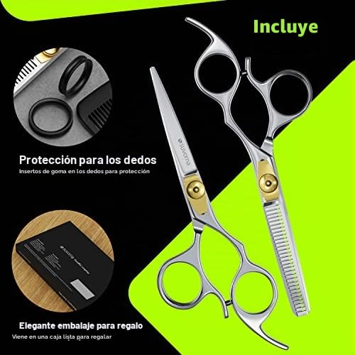Suvorna Juego de tijeras profesionales de peluquería de 6 pulgadas con tijeras de adelgazamiento, mano derecha, 2 piezas para corte de pelo y uso en peluquería