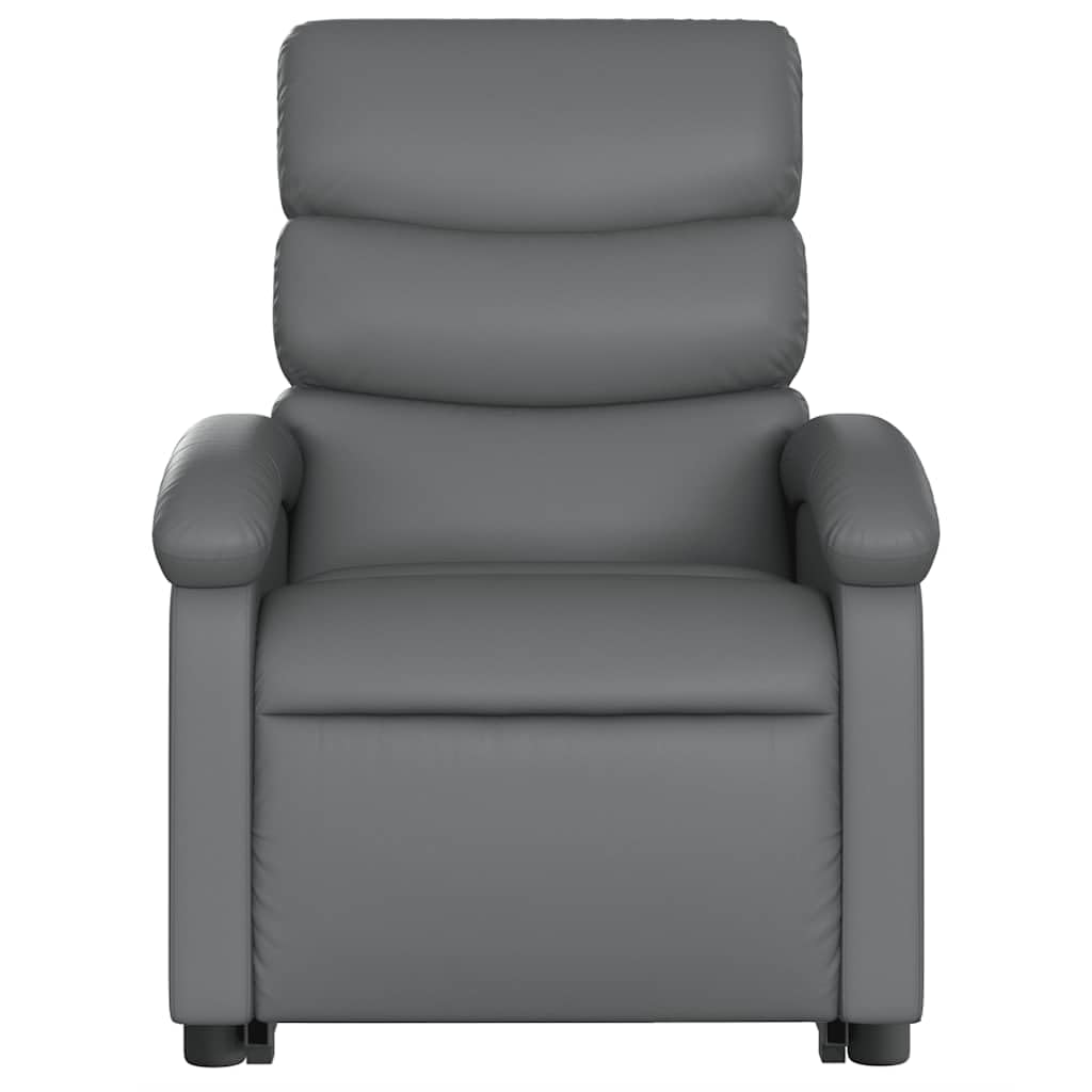 Sillón elevador reclinable con masaje de 6 puntos, color gris, piel sintética, función elevación eléctrica y vibración, estructura estable de madera y metal, bolsillo lateral