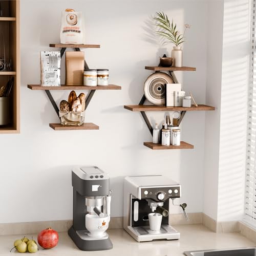 Image of Floating Shelves, Wall Shelf Set of 2, Wall Mounted Shelves, 3-Tier Hanging Wall Shelves for Bathroom, Living Room, Bedroom, Kitchen, Office (Rustic Brown)