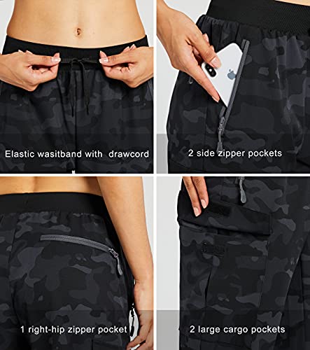 Libin Women's Camo Cargo Joggers Lightweight Quick Dry Hiking Pants Athletic Lounge Casual Travel, Camo Black XS - Image 5