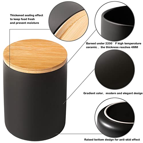 Black Canisters Sets For Kitchen-Set Of 3 Kitchen Canisters For Countertop With Airtight Bamboo Lids/Spoons/Stickers,Ceramic Kitchen Storage Containers For Large Flour,Suger,Coffee（84/32/15 Oz） #TOP2