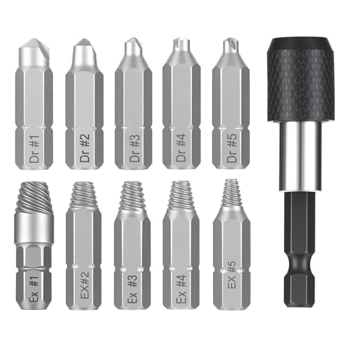 Mkevi 11 PCS Screw Extractor Set with Self-Locking Extension Rod | Fix Stripped & Damaged Screws Fast | All-in-One Tool Kit for DIY & Professionals