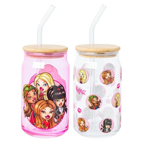 Image of Silver Buffalo Bratz Yasmin Cloe Sasha Jade, 2 Pack Glass Tumbler, 16oz