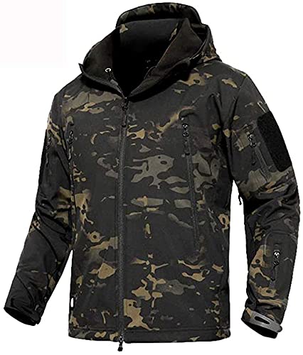 Memoryee Herren Wasserdichte Softshelljacken Fleece Futter Warme Militärische Outdoor Winddicht Übergangsjacke mit Kapuze/Camouflage Black(new)/XL Cover