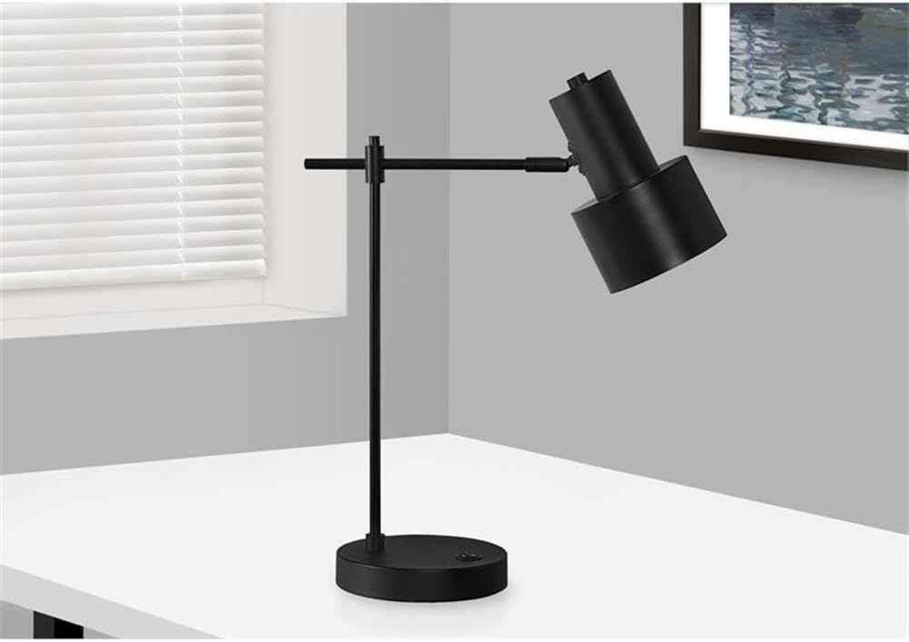 Pemberly Row 21" Black Metal Task Table Lamp, Glass Shade, USB Port, Adjustable Modern Design for Living Room, Bedroom, or Office Desk Lighting, 40W Bulb Compatible, Compact Size