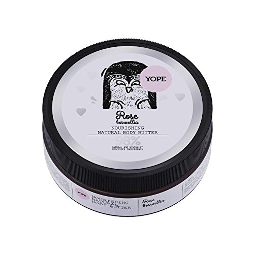YOPE Burro per il corpo nutriente naturale, estratto di rosa, burro di karitè, burro di Murmuru, olio di avocado, oli di oliva, idratante, 98% ingredienti naturali, rosa e boswellia, 200 ml