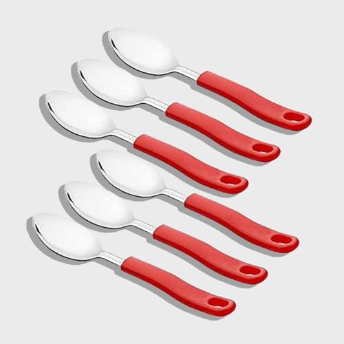 Image of Premium Stainless Steel Table Spoon Set of 6, Mirror Finish,15cm Large Dinner Spoons for Dining Table & Kitchen, Flatware, Luxury Dining Tableware Chammach Set, Dishwasher Safe - Multicolor