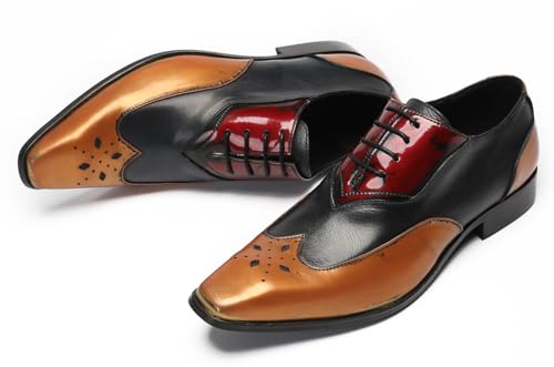 Santimon Mens Oxfords Casual Dress Leather Three Tone Formal Derby Wedding Prom Ballroom Halloween Fashion Western Walking Shoes for Men3