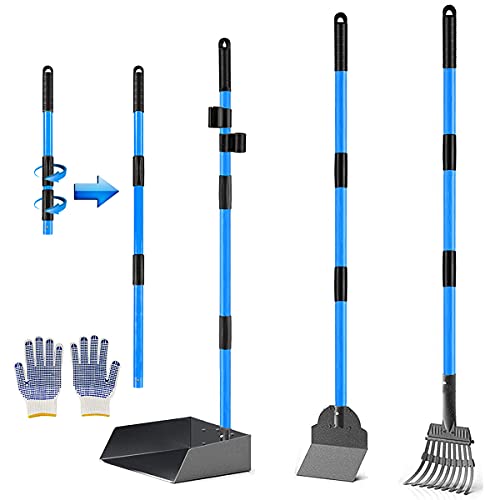 Upgraded Dog Pooper Scooper,Metal Pet Poop Tray,Rake,Spade Set with Adjustable Retractable Long Handle for Dirt,Gravel,Lawns,Grass,Heave Duty Dog Waste Pooper Scooper for Small Large Breed